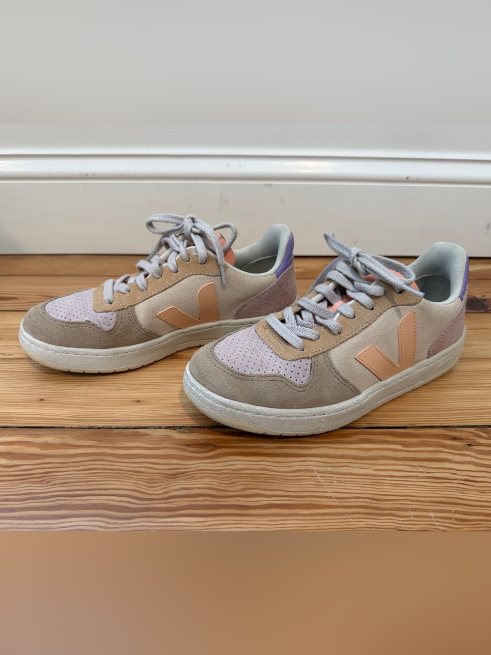 Veja Women’s Suede Sneakers in Tan, Pink & Purple